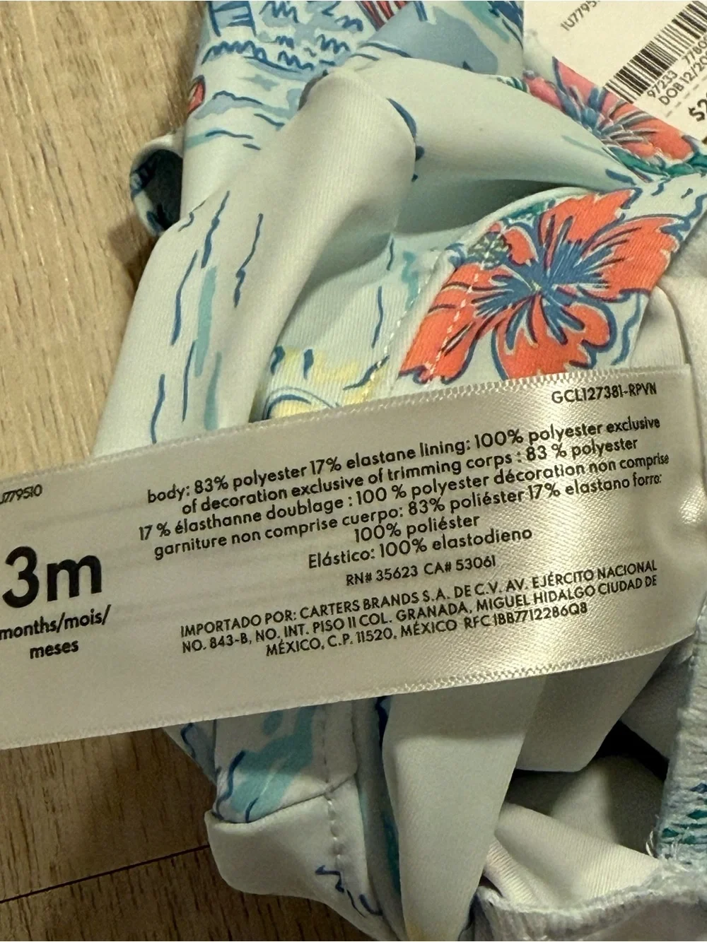 Carter's Baby Girl Tropical Beach Long-Sleeve Rashguard Swimsuit One Piece New - Picture 6 of 8